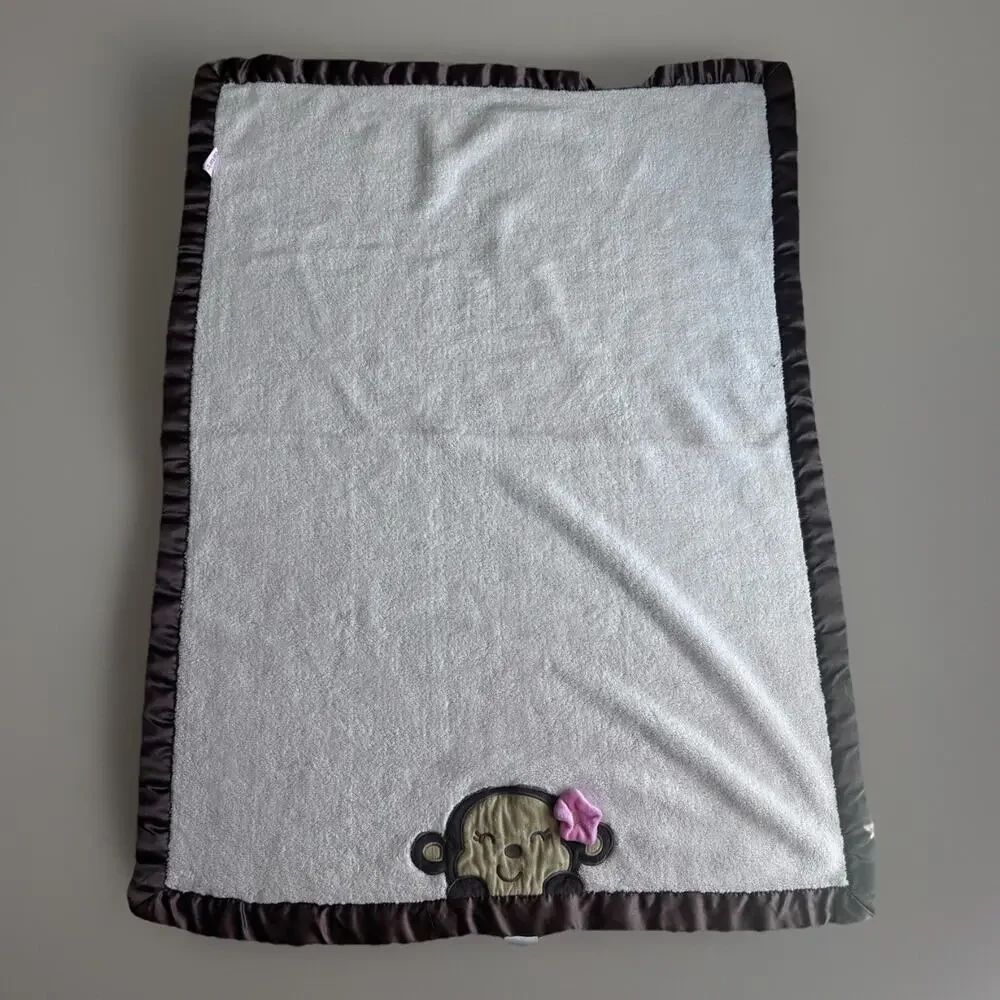 Carter’s Pink Monkey Baby Girls Blanket Pink Brown Lovey Child Mine Satin Edge